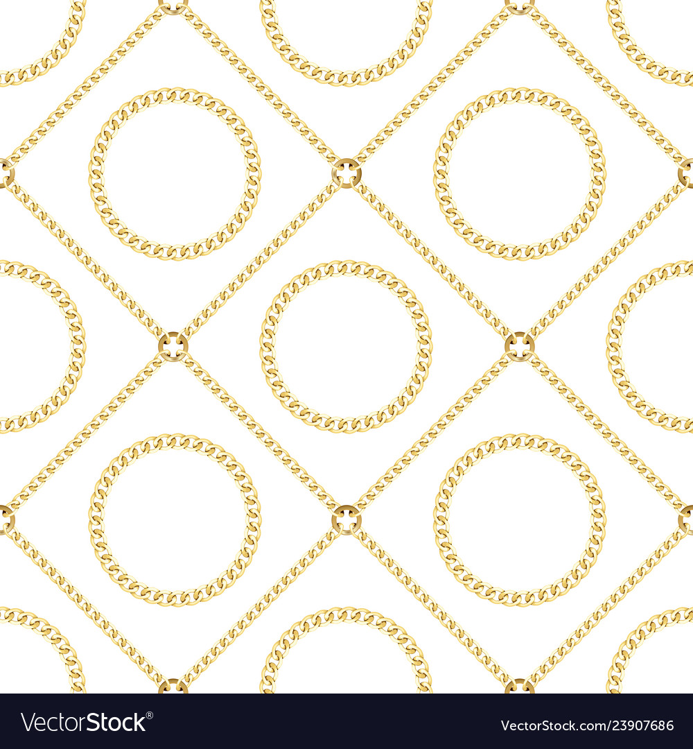Golden chains seamless pattern on white background