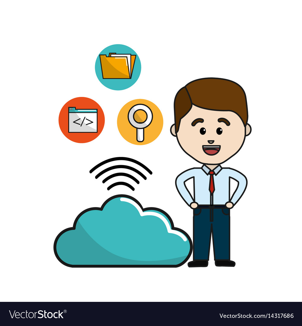 Man with cloud data wifi and technology icons