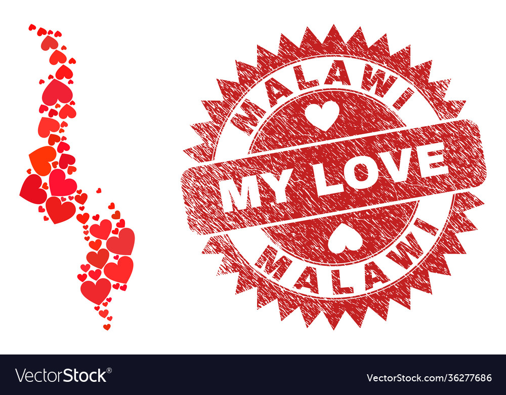 My love watermark stamp seal and malawi map