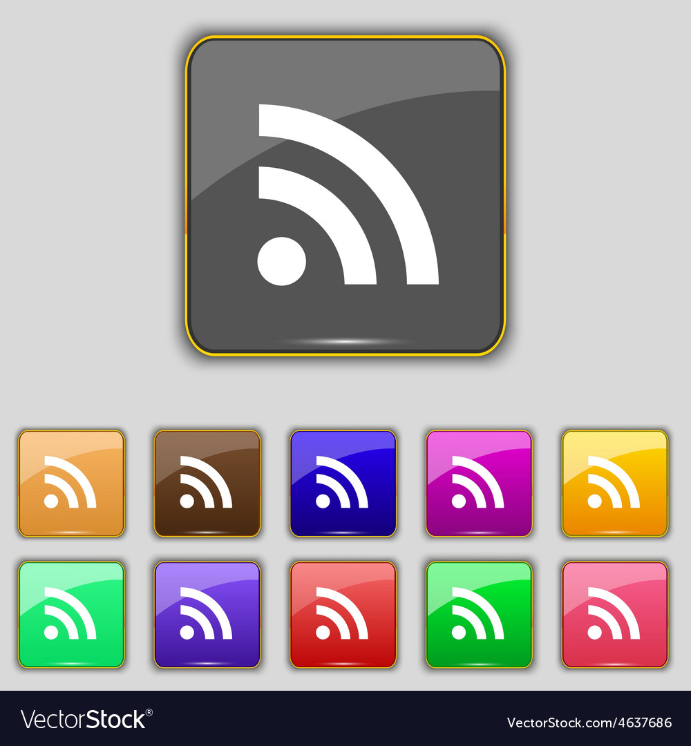 Rss feed icon sign set with eleven colored buttons