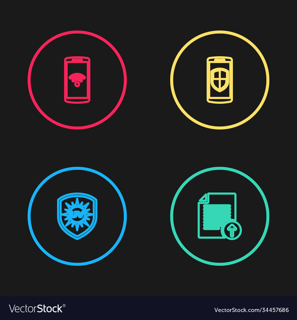 Set line uv protection upload file smartphone vector image Set line uv protection upload file smartphone