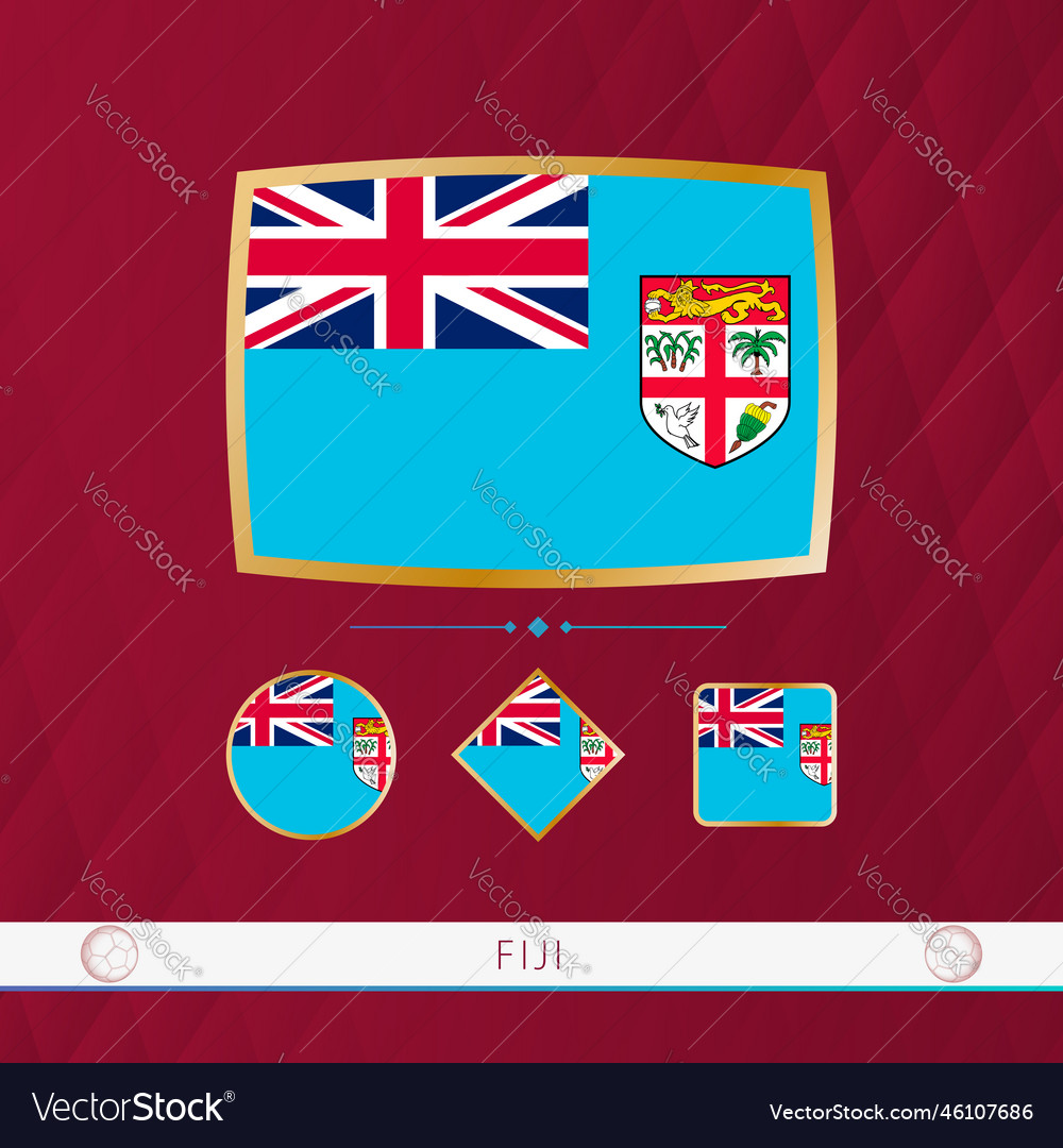 Set of fiji flags with gold frame for use