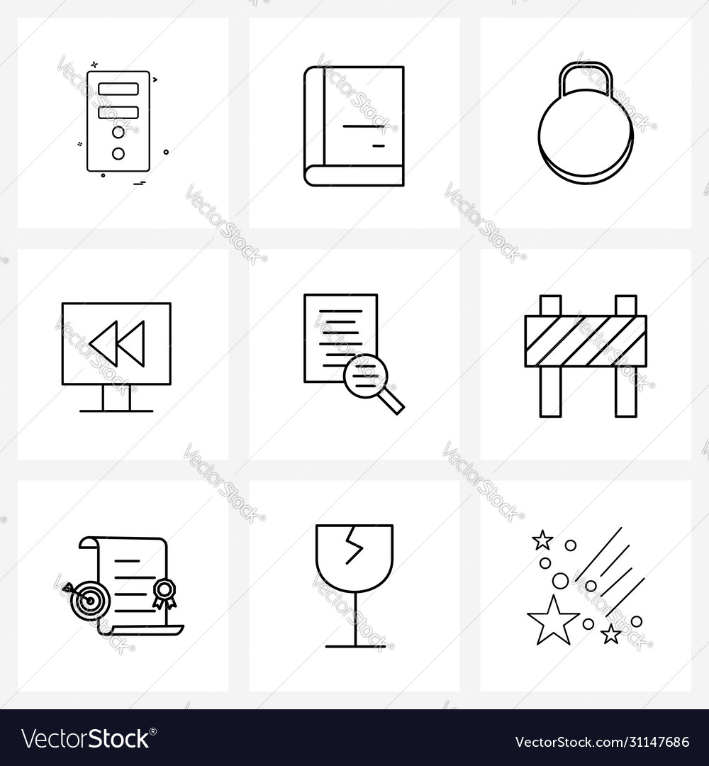 Simple set 9 line icons such as document media