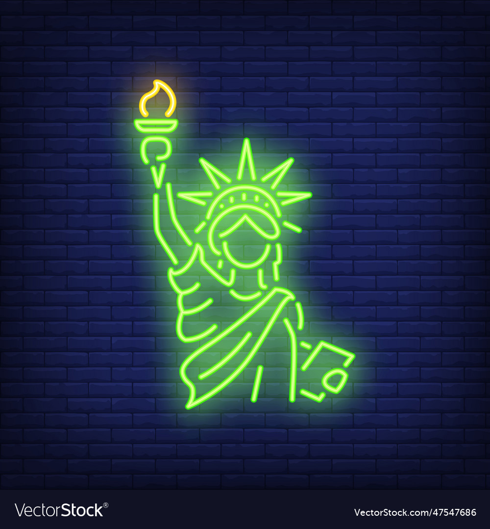 Statue of liberty on brick background neon style