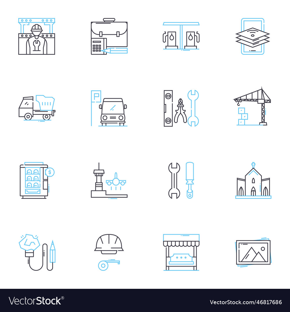 Structure linear icons set architecture vector image Structure linear icons set architecture