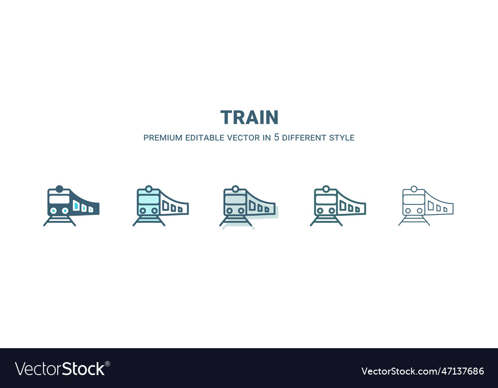 Train icon in 5 different style outline filled