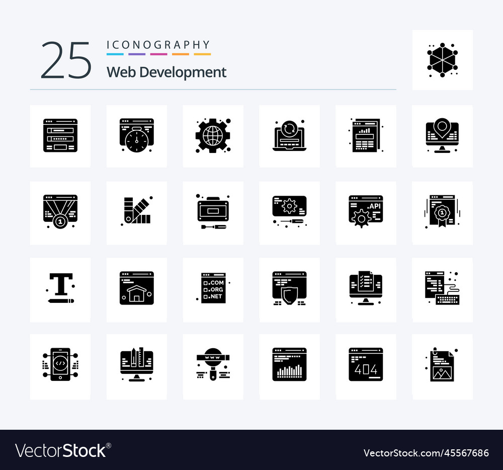 Web development 25 solid glyph icon pack