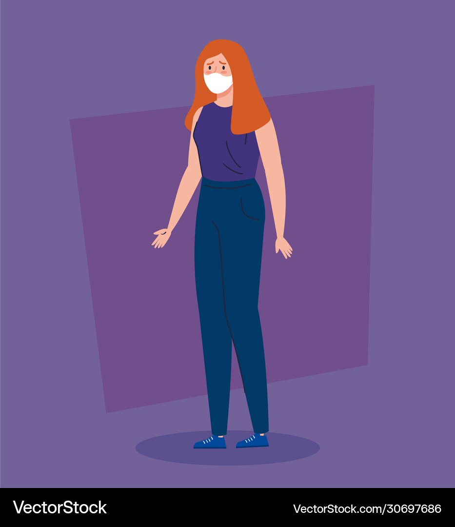 Young woman using face mask avatar character Vector Image