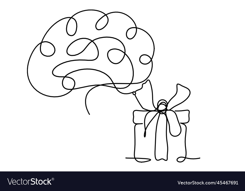 Abstract present box and brain as continuous line