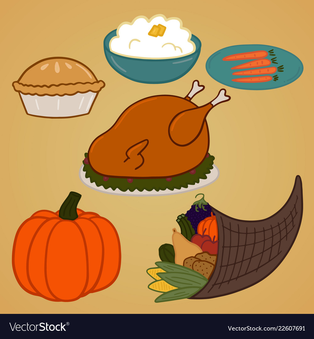 Collection of various dishes and food Royalty Free Vector