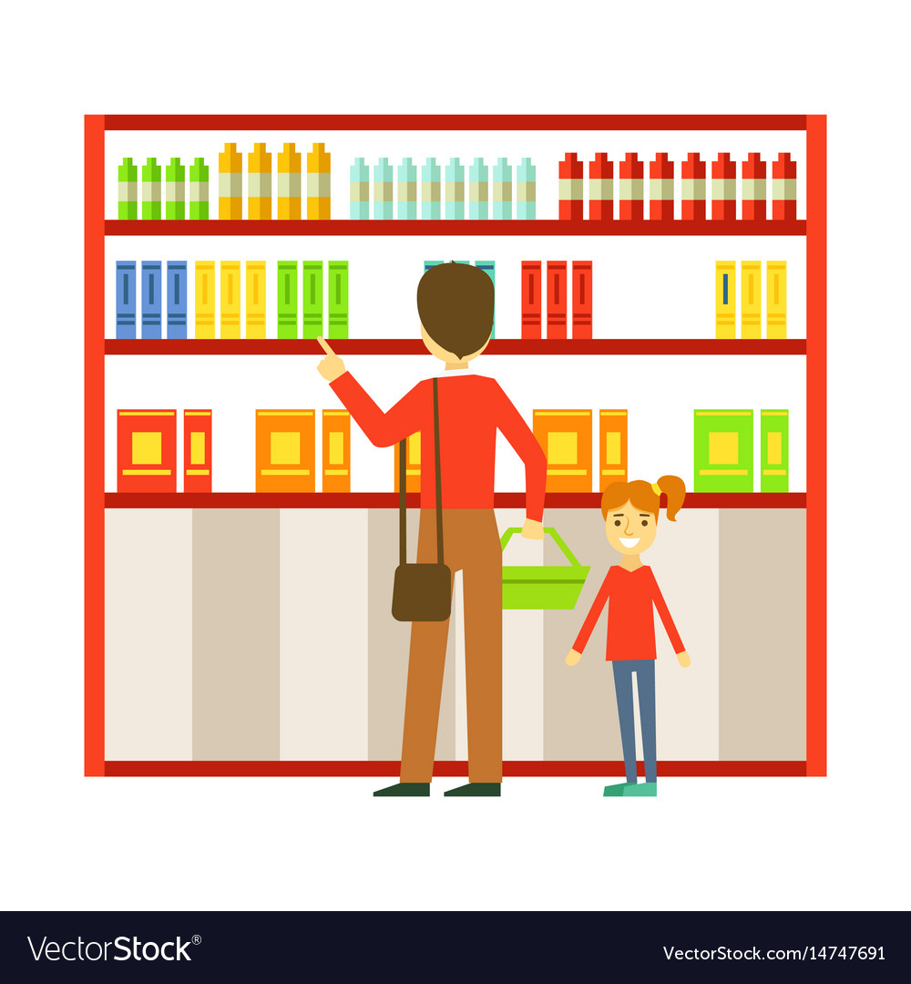 Father And His Daughter Shopping Royalty Free Vector Image