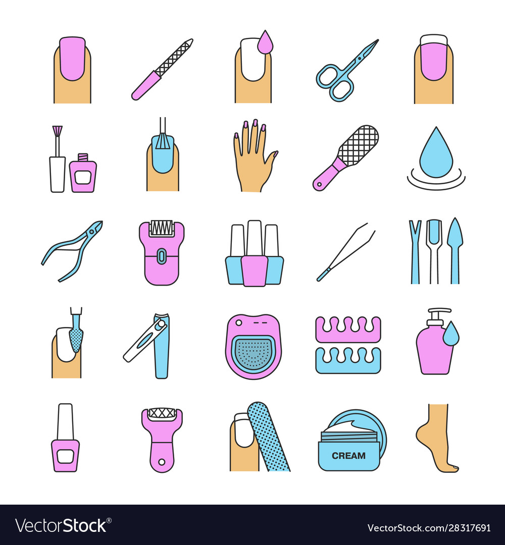 Manicure and pedicure color icons set