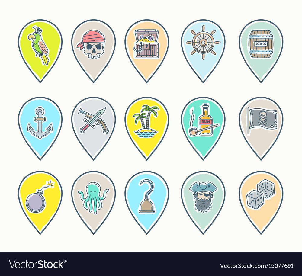 Pirate map pins set