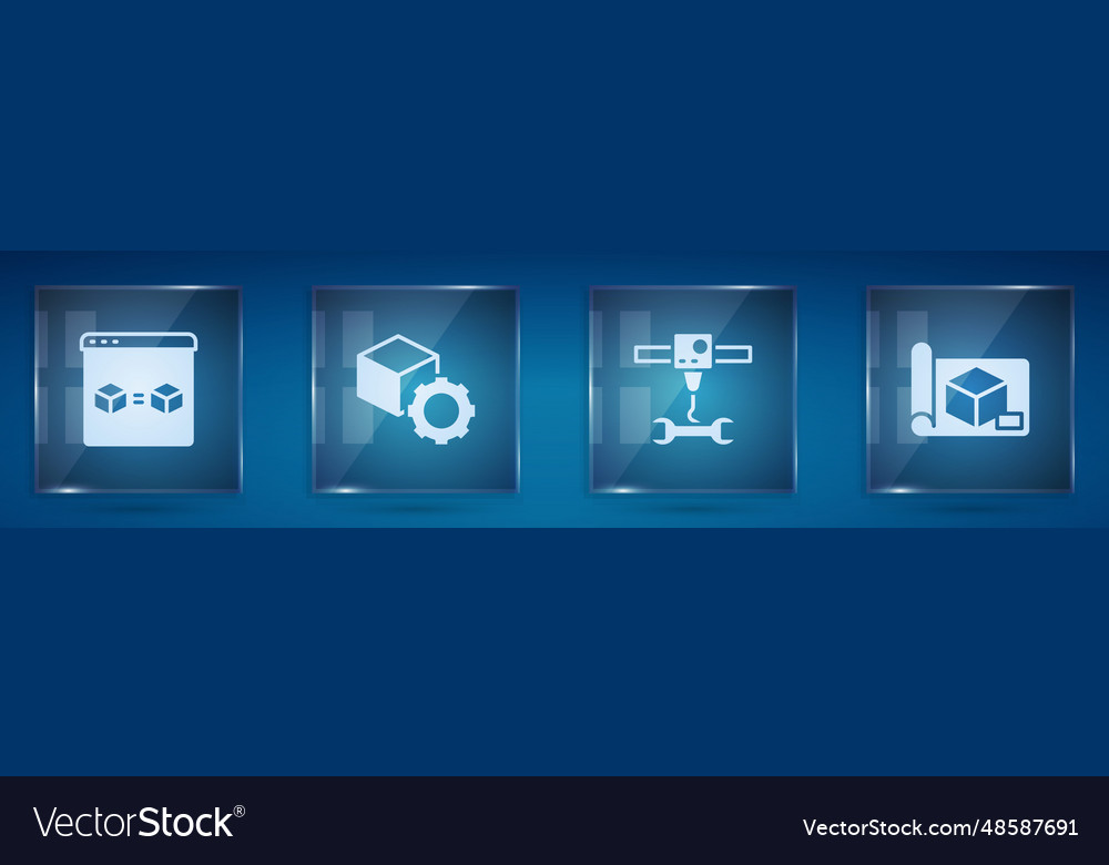 Set 3d printer perfect copy isometric cube vector image Set 3d printer perfect copy isometric cube