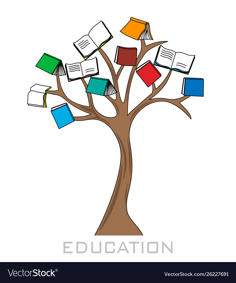 Tree with books hanging from branches