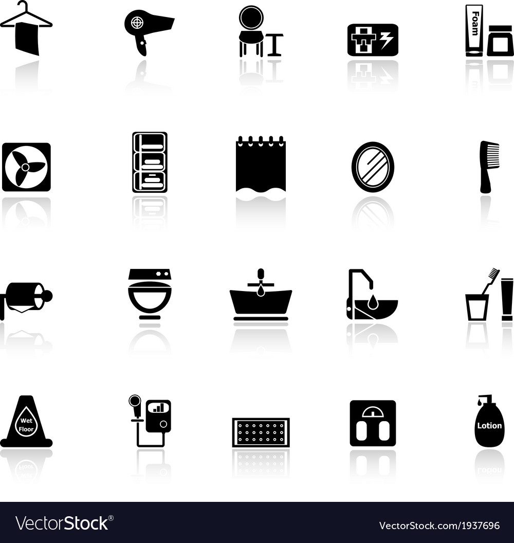 Bathroom icons with reflect on white background