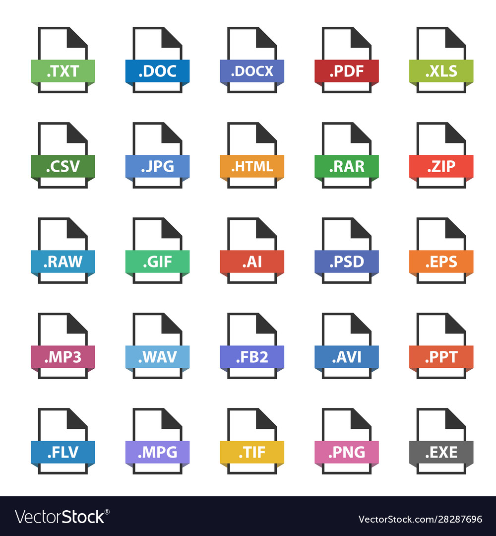 Document format sign set file flat icons Vector Image