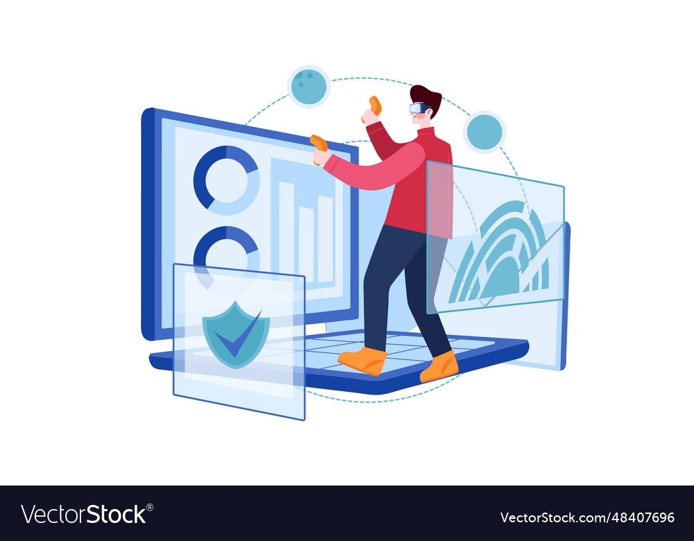 Man working on blockchain technology