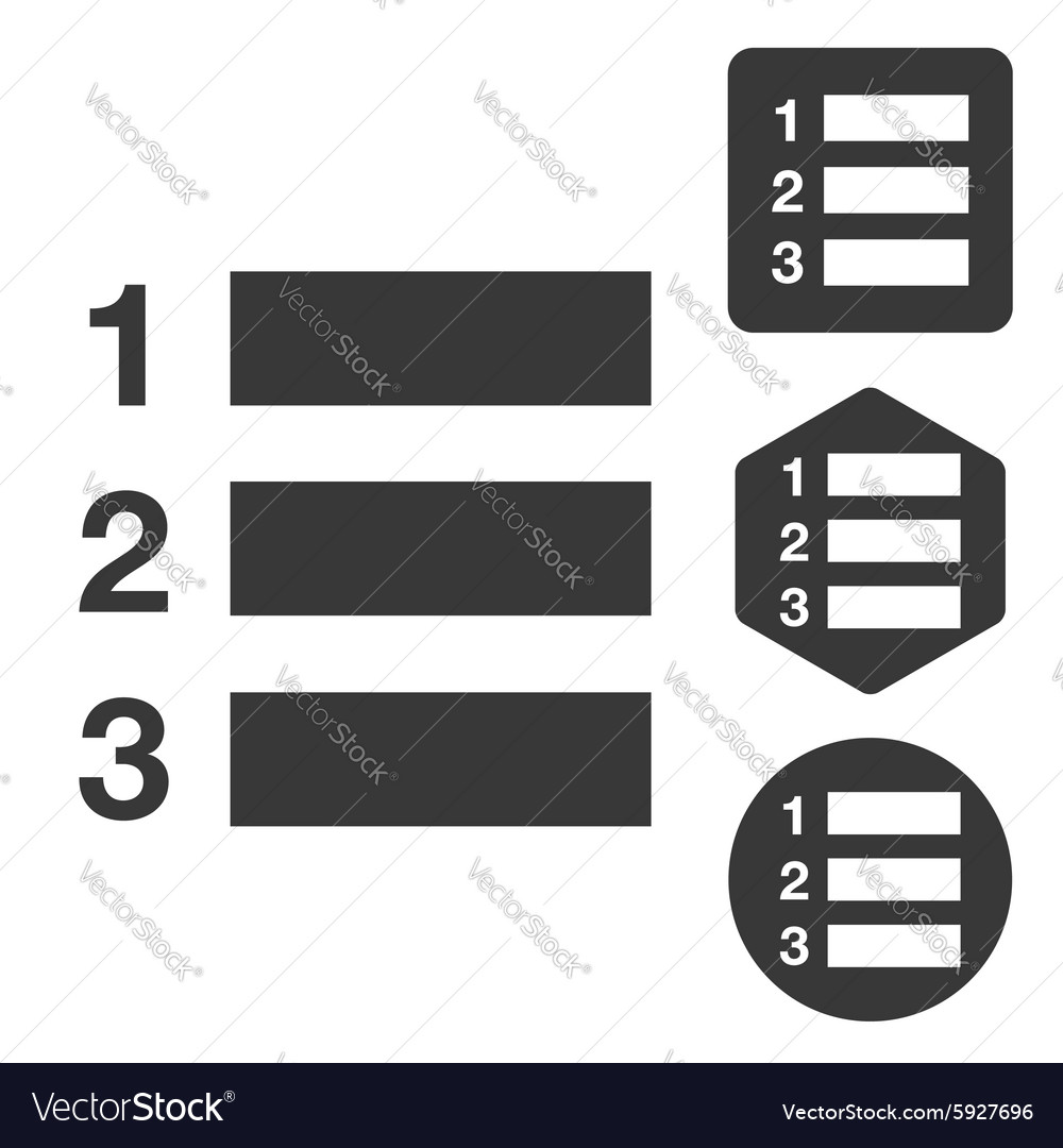 Numbered list icon set monochrome