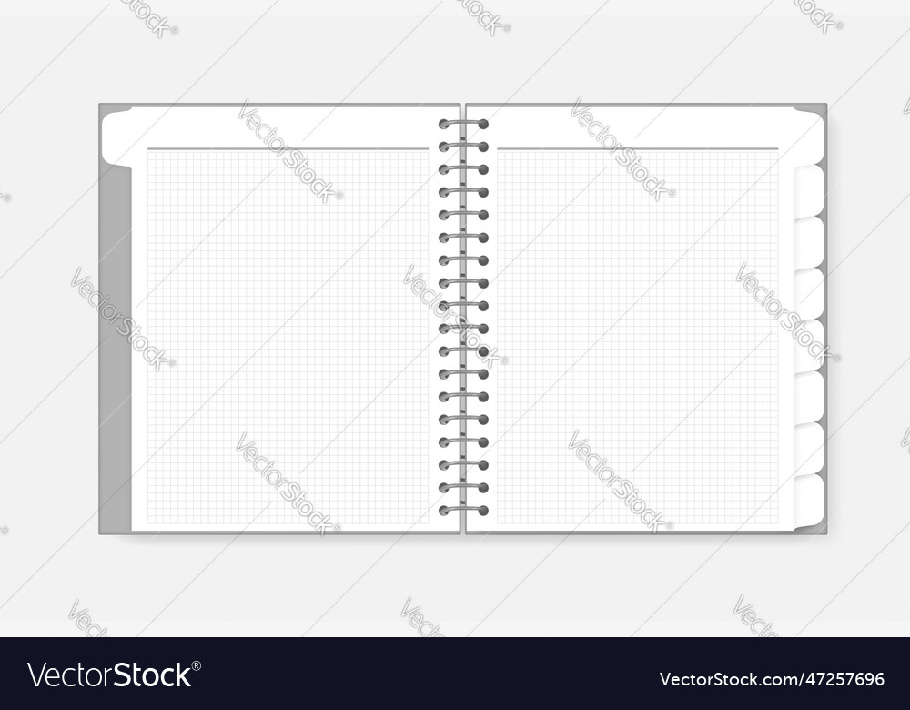 Open spiral notebook with tab dividers mock-up vector image Open spiral notebook with tab dividers mock-up