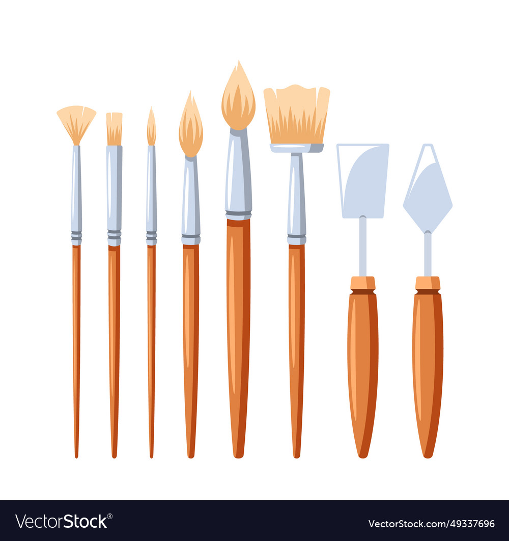 Paint brushes and palette knives essential tools Vector Image