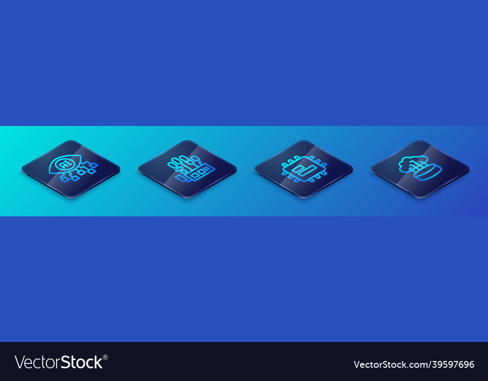 Set isometric line processor cpu computer vision vector image Set isometric line processor cpu computer vision