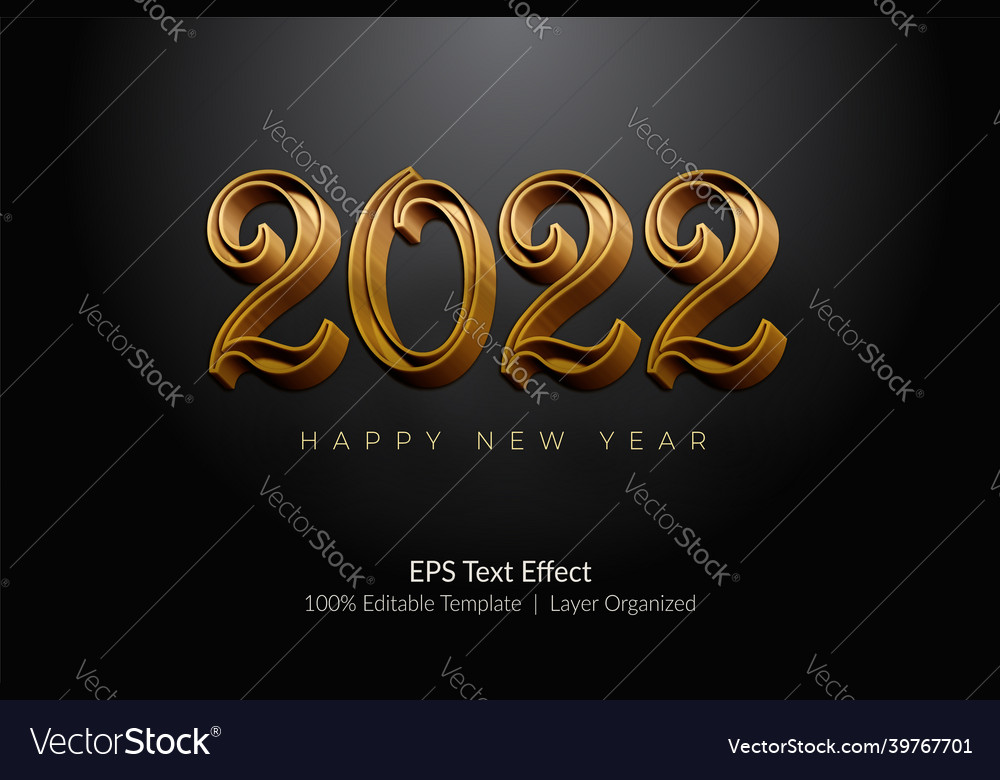 2022 golden color 3d editable text effect Vector Image 2022 golden color 3d editable text effect