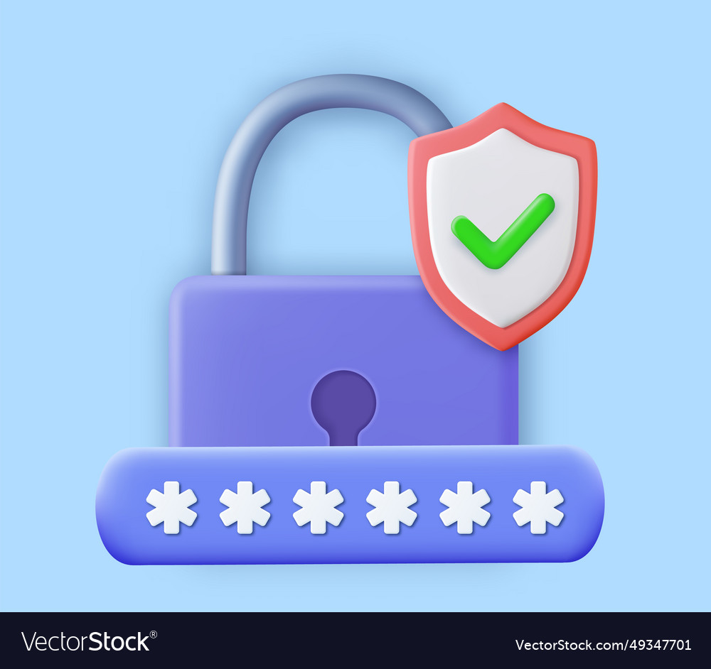 3d security shield lock check mark Royalty Free Vector Image