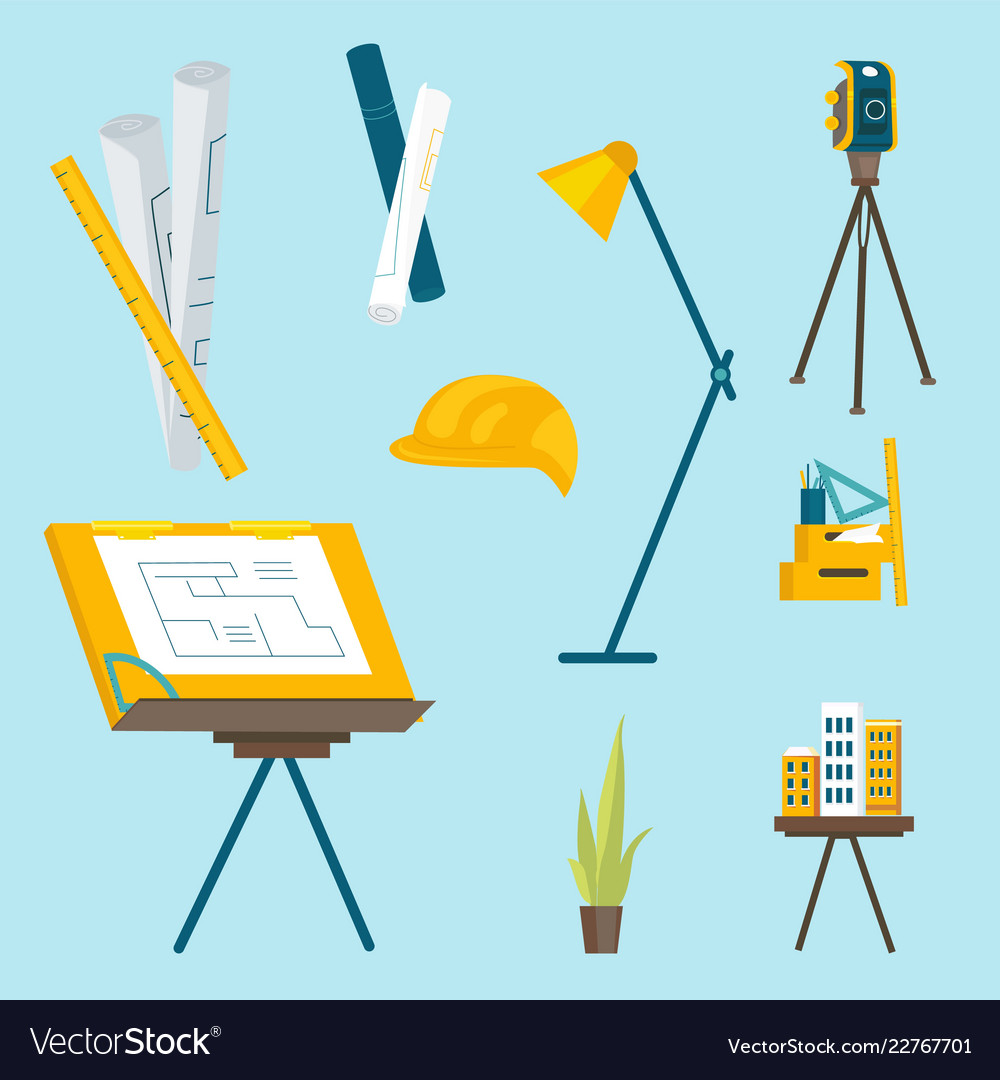 A set working tools for architect to work Vector Image