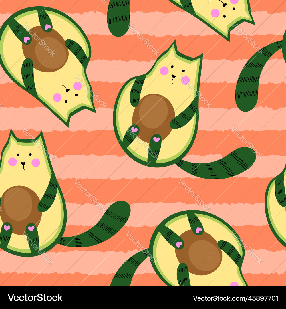Avocado seamless pattern with cat muzzle Vector Image