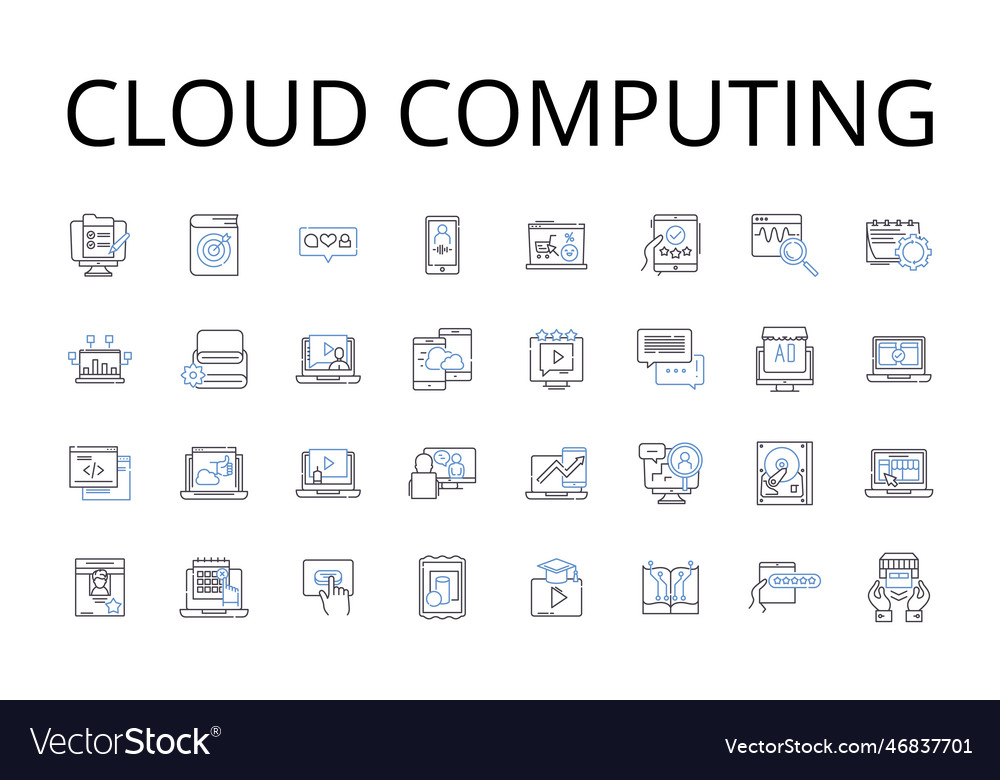 Cloud computing line icons collection virtual