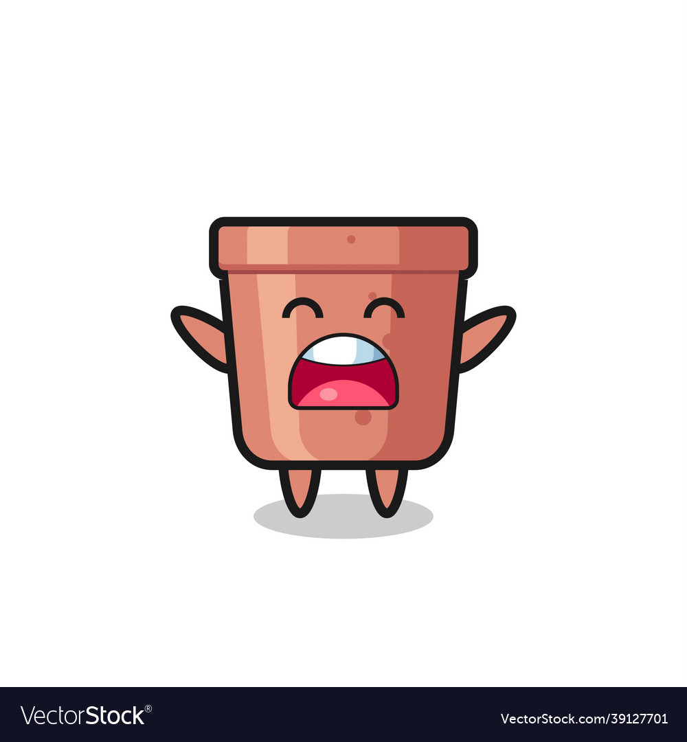 Cute flowerpot mascot with a yawn expression