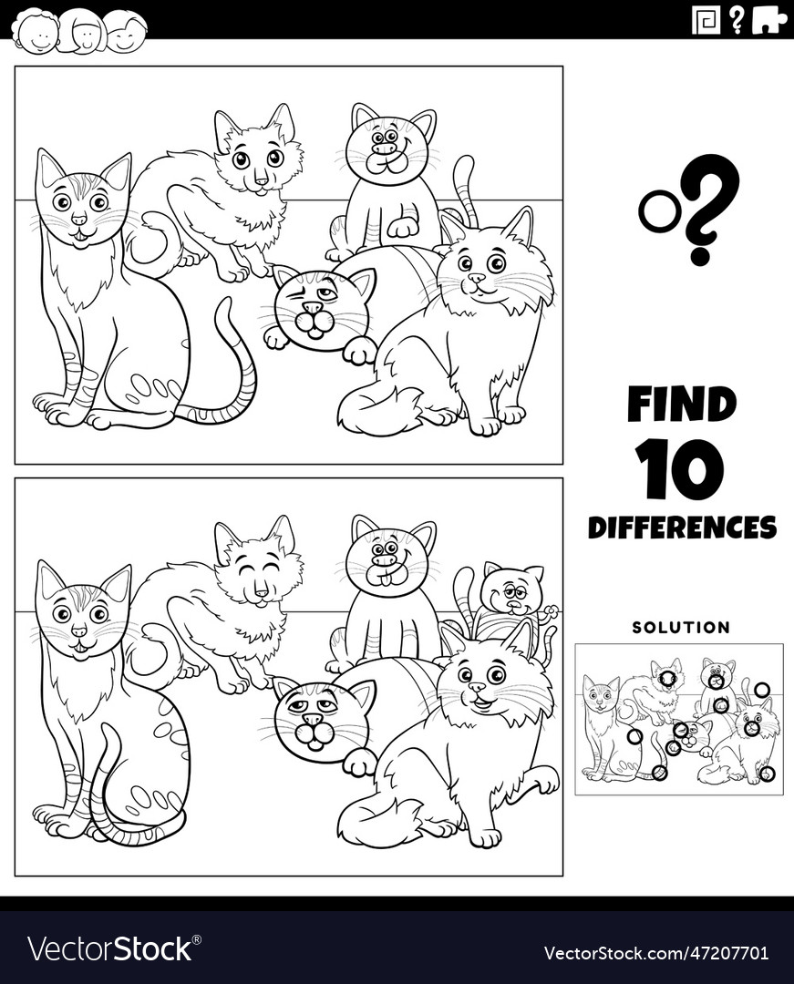 Differences activity with cats characters Vector Image