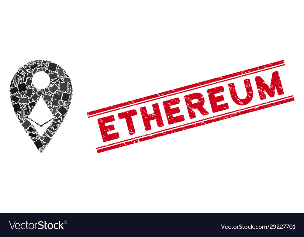 Ethereum map marker mosaic and scratched vector image Ethereum map marker mosaic and scratched
