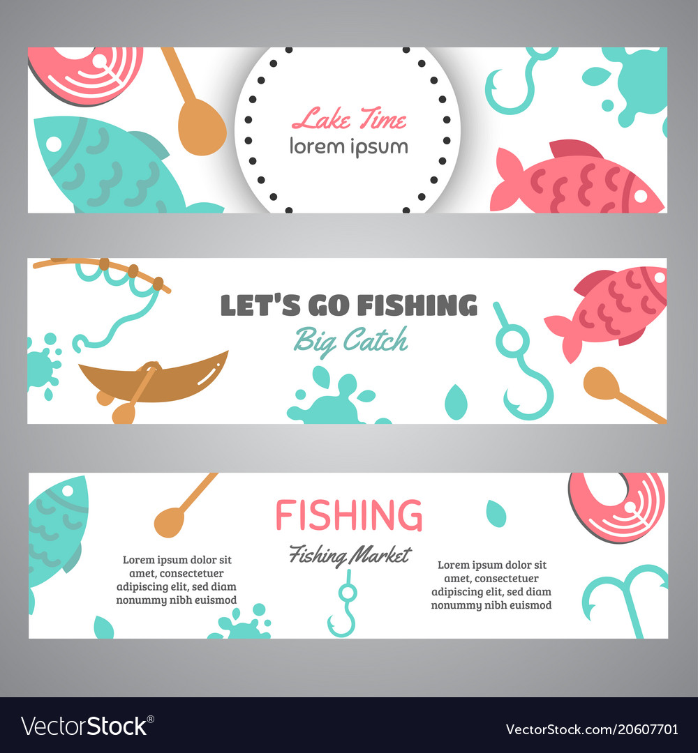 Fishing Banner Lake Time Text Banners With Vector Image