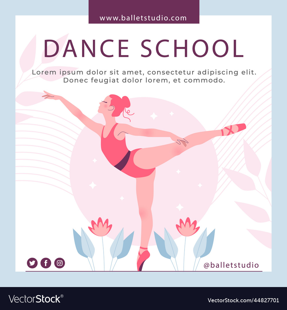 Flat design dance school posts