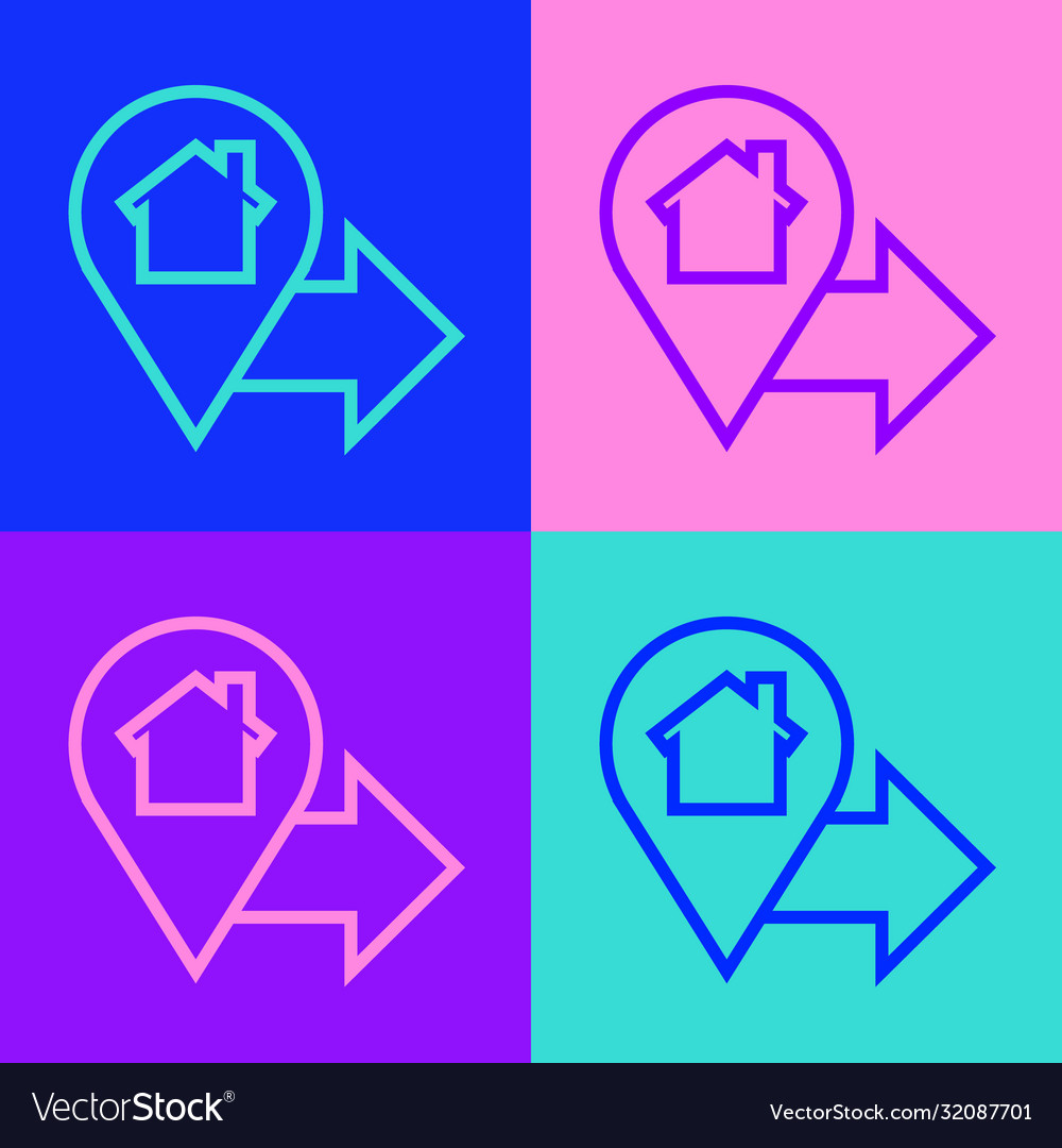 Pop art line map pointer with house icon isolated vector image Pop art line map pointer with house icon isolated