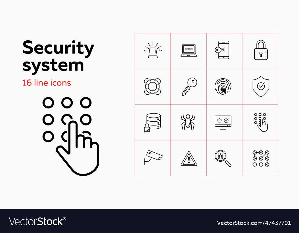 Security system line icon set key locked data