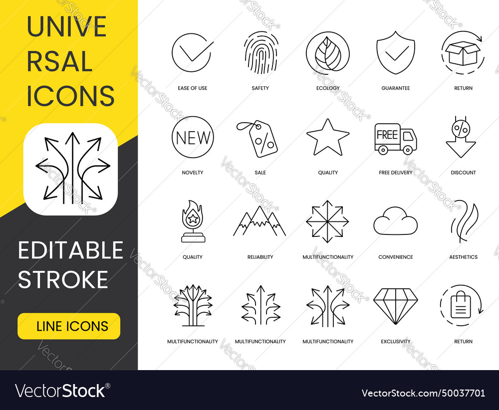 Set of universal icons with editable stroke