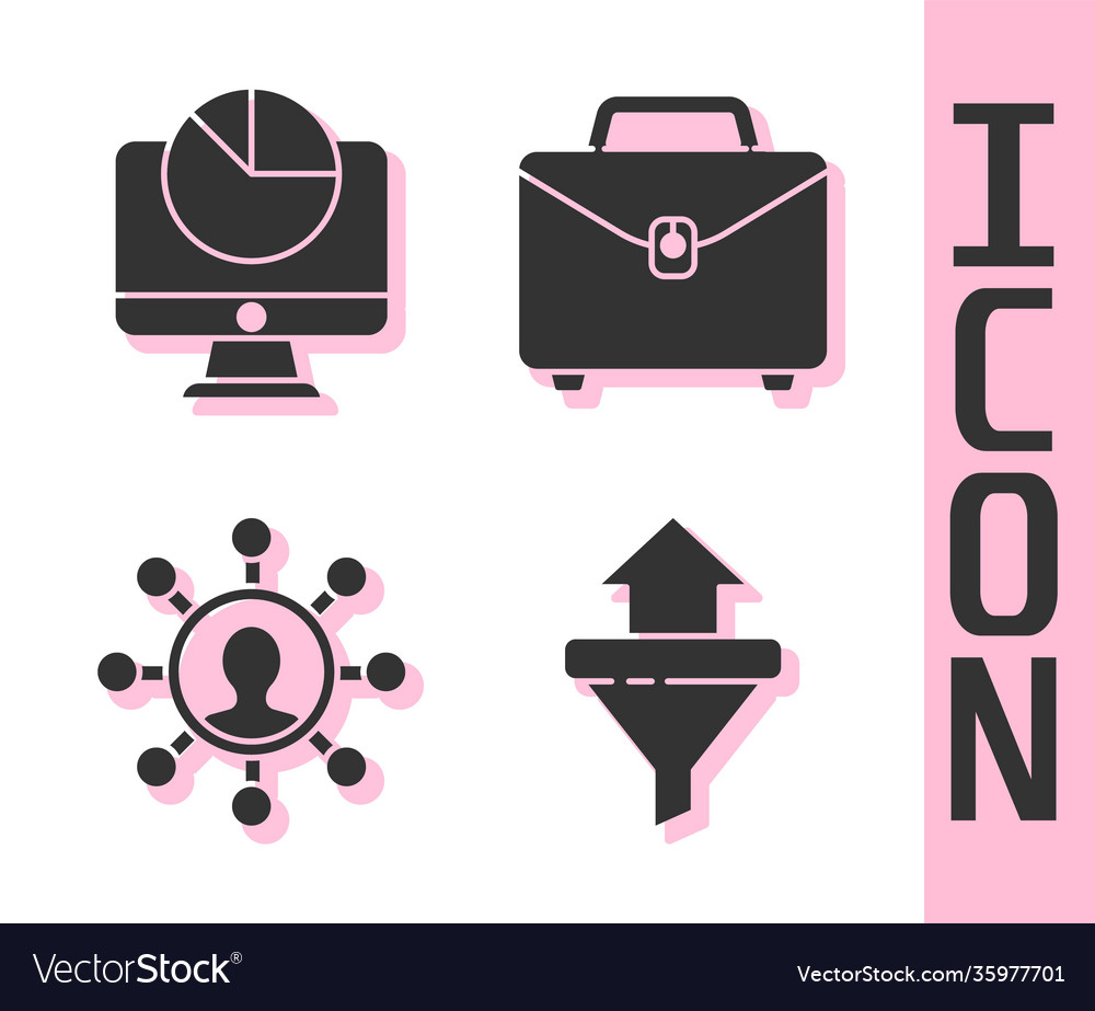 Set sales funnel with arrows computer monitor