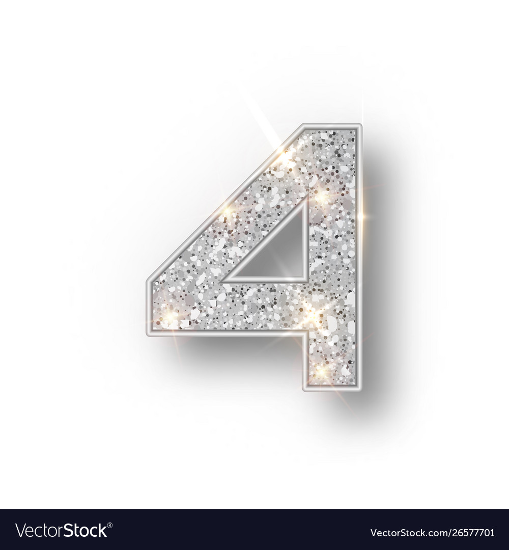 Silver glitter alphabet numbers 4 with shadow Vector Image
