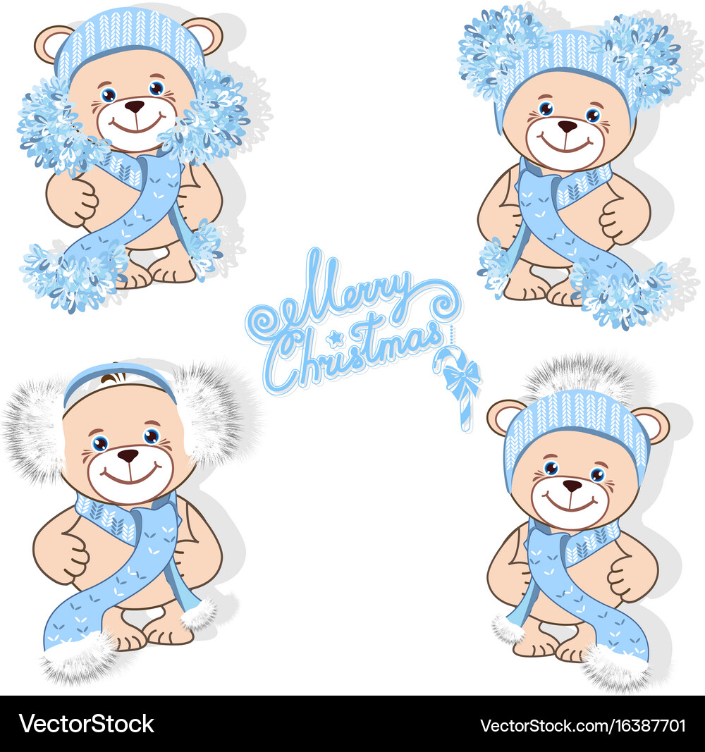 Teddy bear in hat set Royalty Free Vector Image