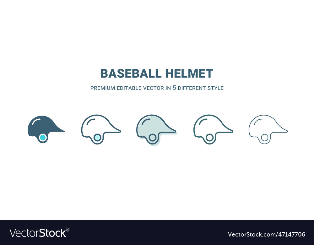 Baseball helmet icon in 5 different style outline