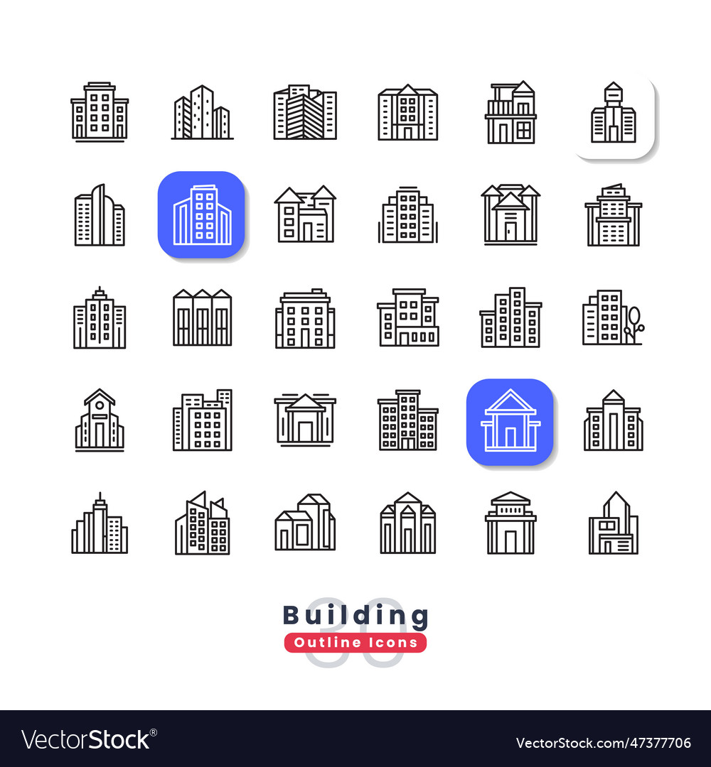 Building outline icons vector image Building outline icons