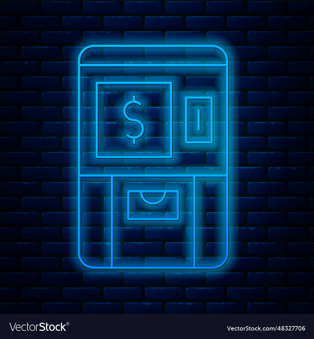 Glowing neon line atm - automated teller machine vector image Glowing neon line atm - automated teller machine