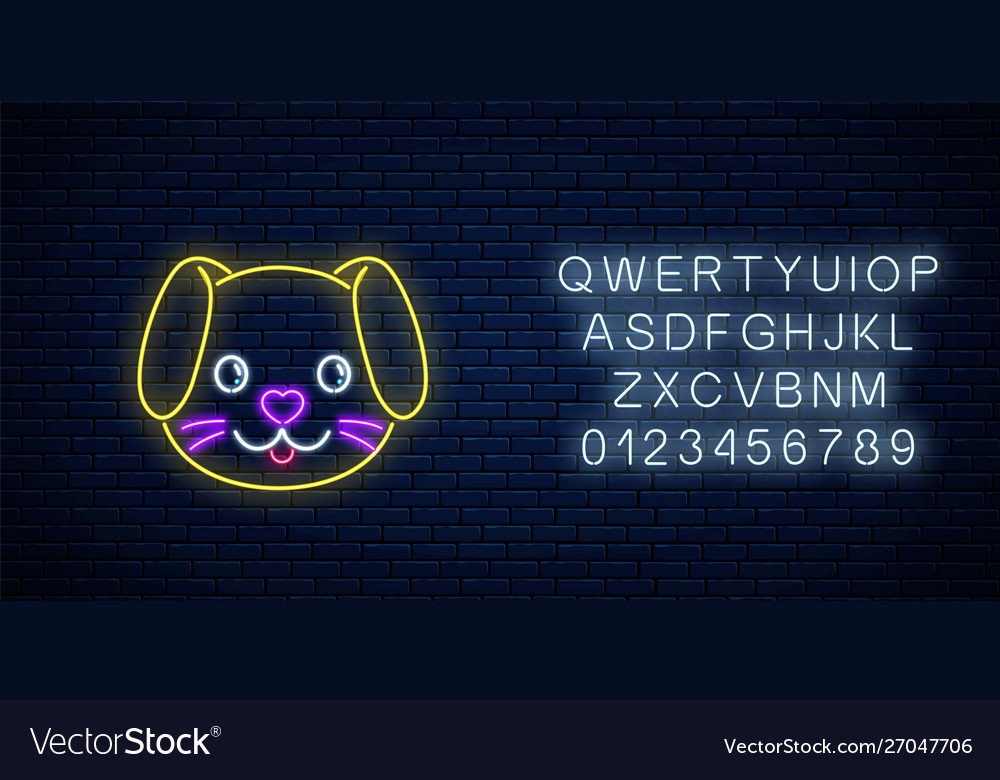 Glowing neon sign cute dog in kawaii style Vector Image