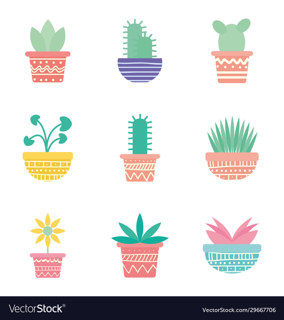 Isolated plants inside pots block gradient style