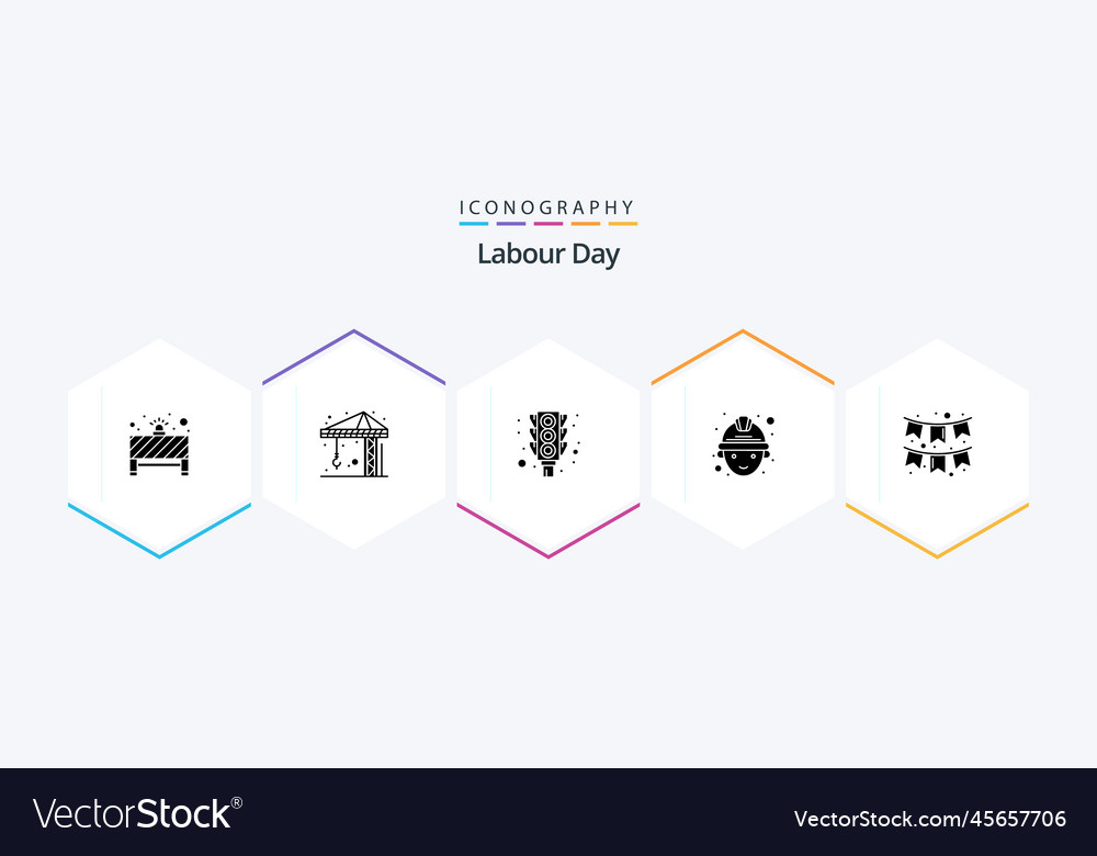 Labour day 25 glyph icon pack including garlands