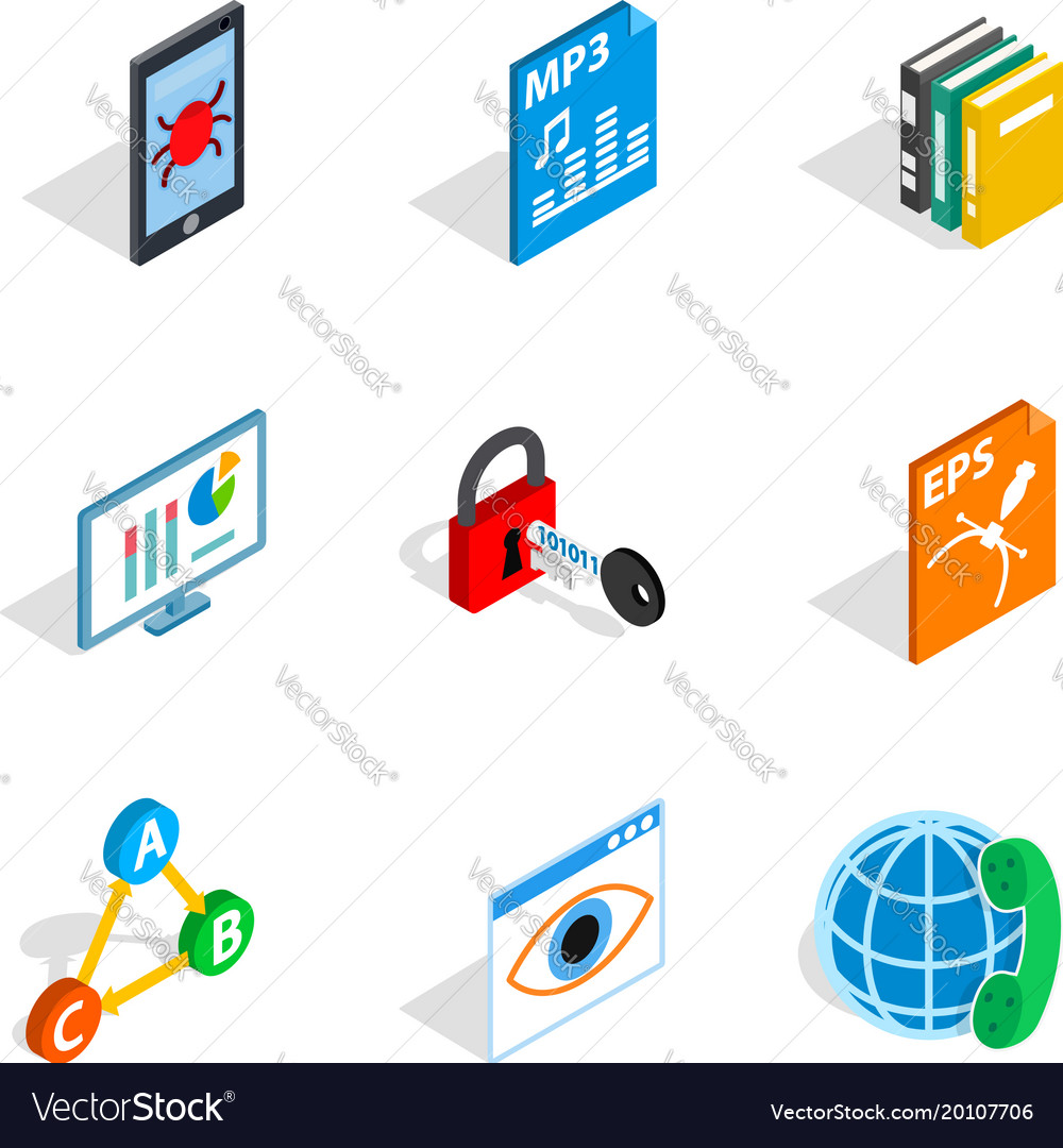 Protocol icons set isometric style Royalty Free Vector Image