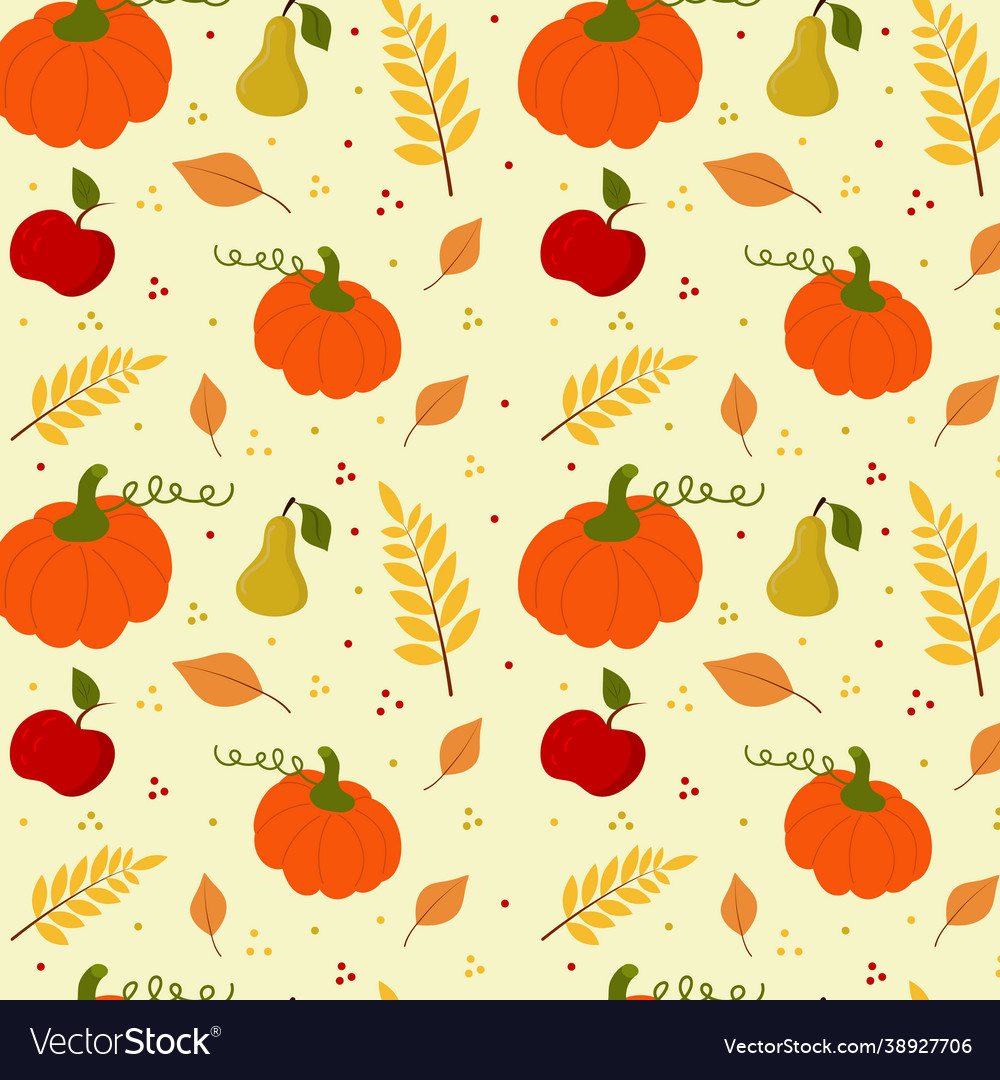 Seamless pattern with pumpkin pear apple